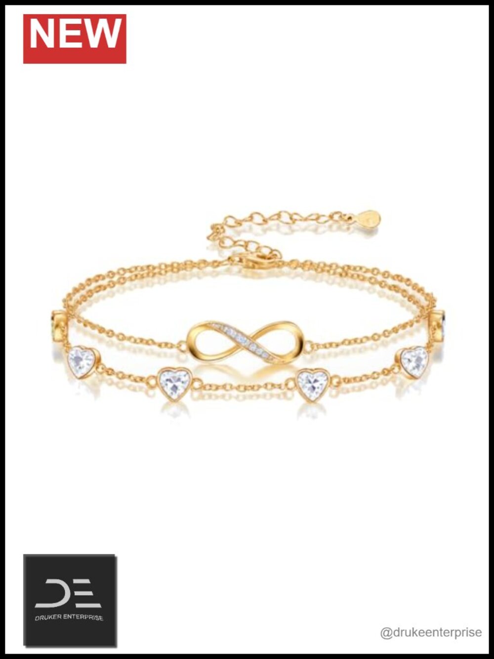 18K Yellow Gold Plated Infinity Birthstone Bracelet Adjustable Link Charm